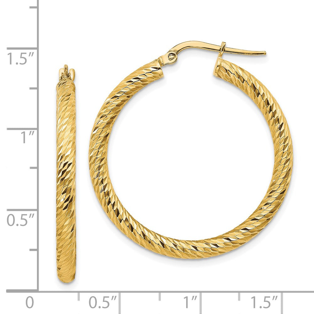 14k 3x25mm Diamond-cut Round Hoop Earrings