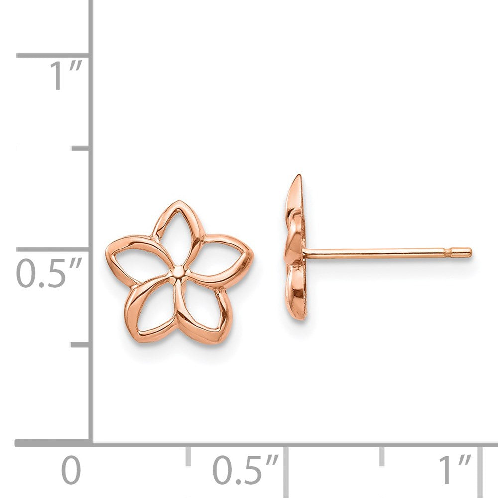 14K Rose Gold Rose Polished Plumeria Cutout Post Earrings