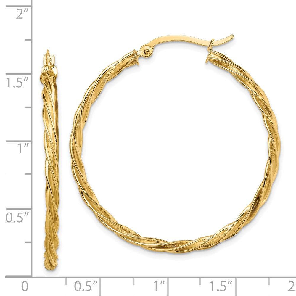 14K Polished Twisted 2.5mm Hoop Earrings