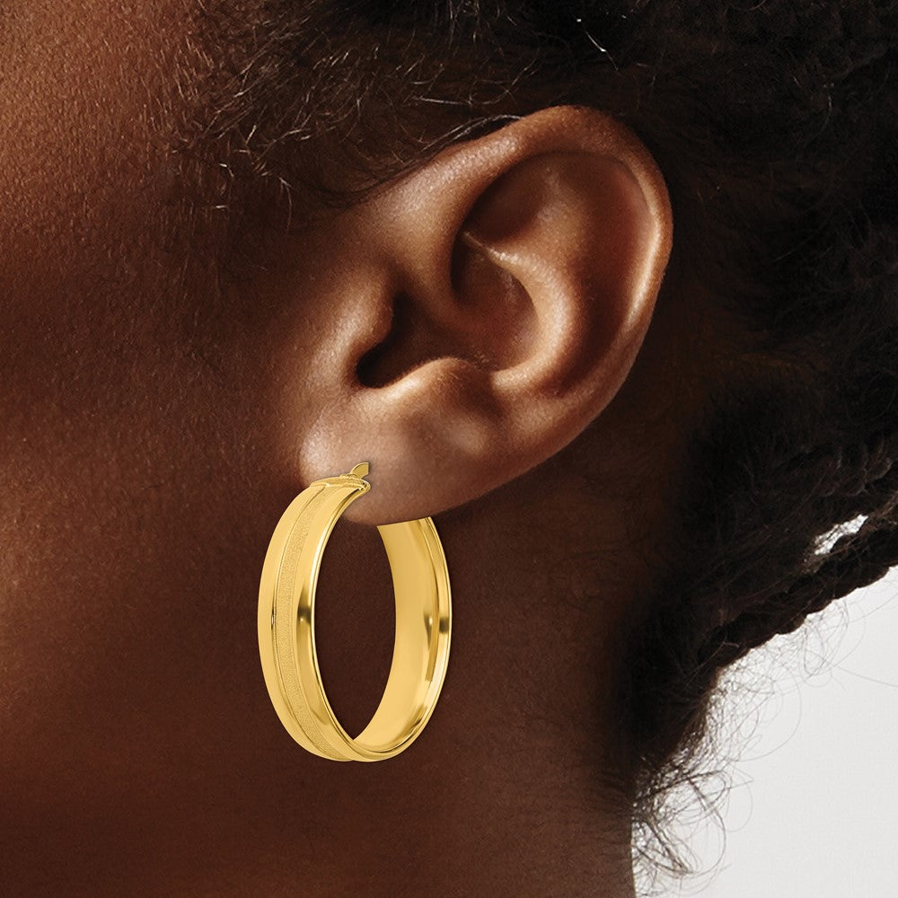 14K 30mm Satin and Polished Hoop Earrings