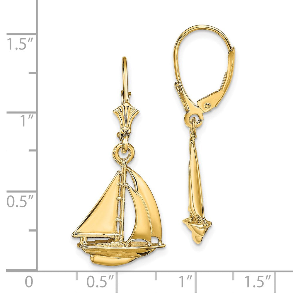 14K 3D Polished Sailboat Leverback Earrings