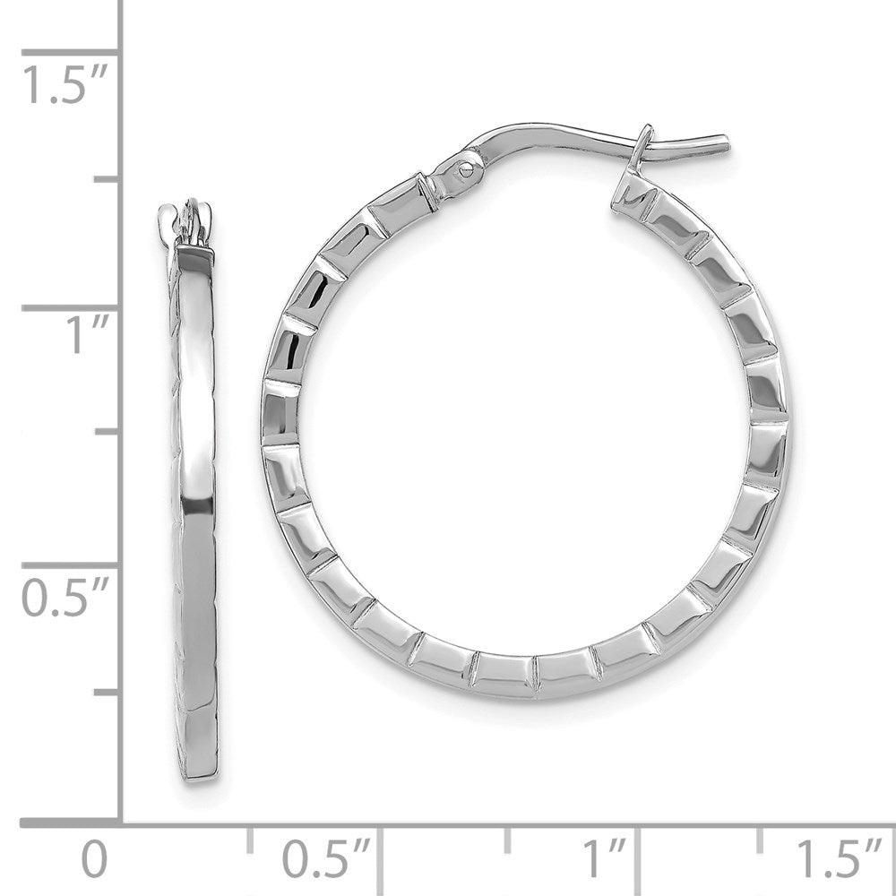 14k White Gold Large Striped Edge Hoop Earrings