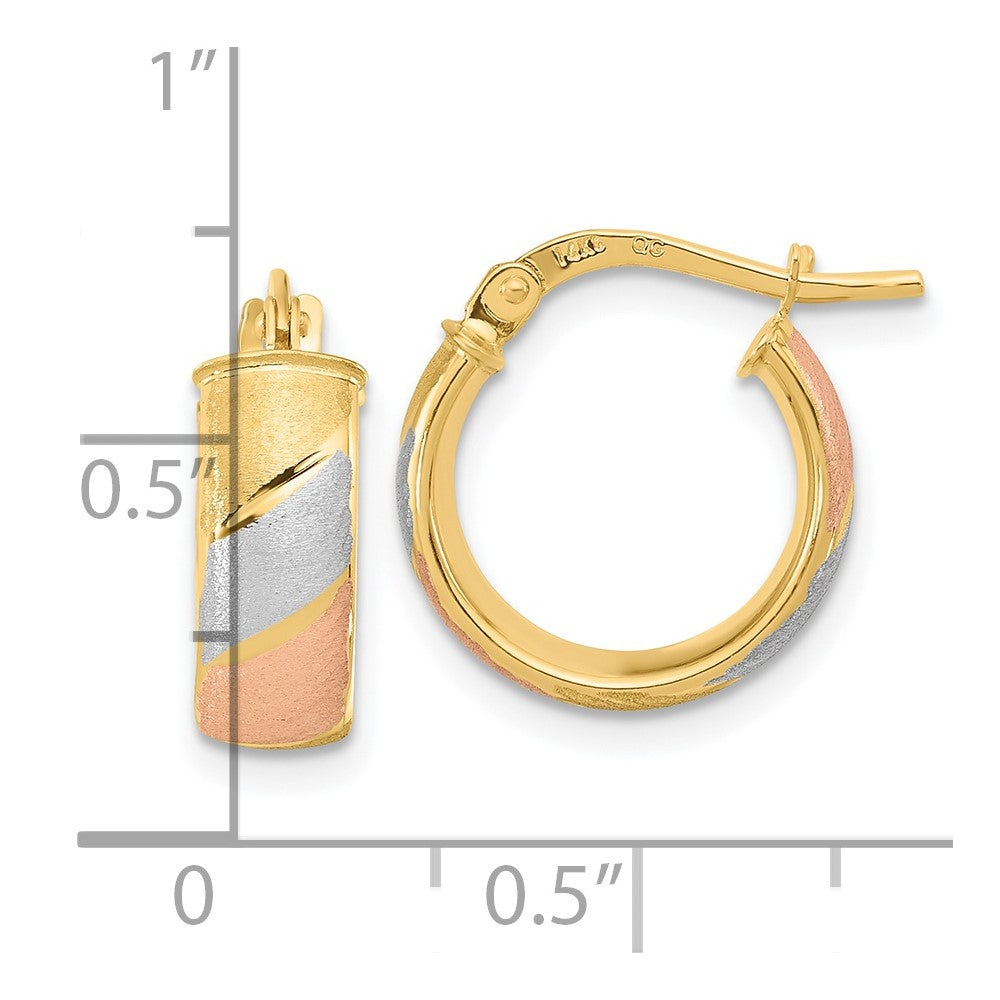 14k w/White and Rose Rhodium Polished Satin Hoop Earrings