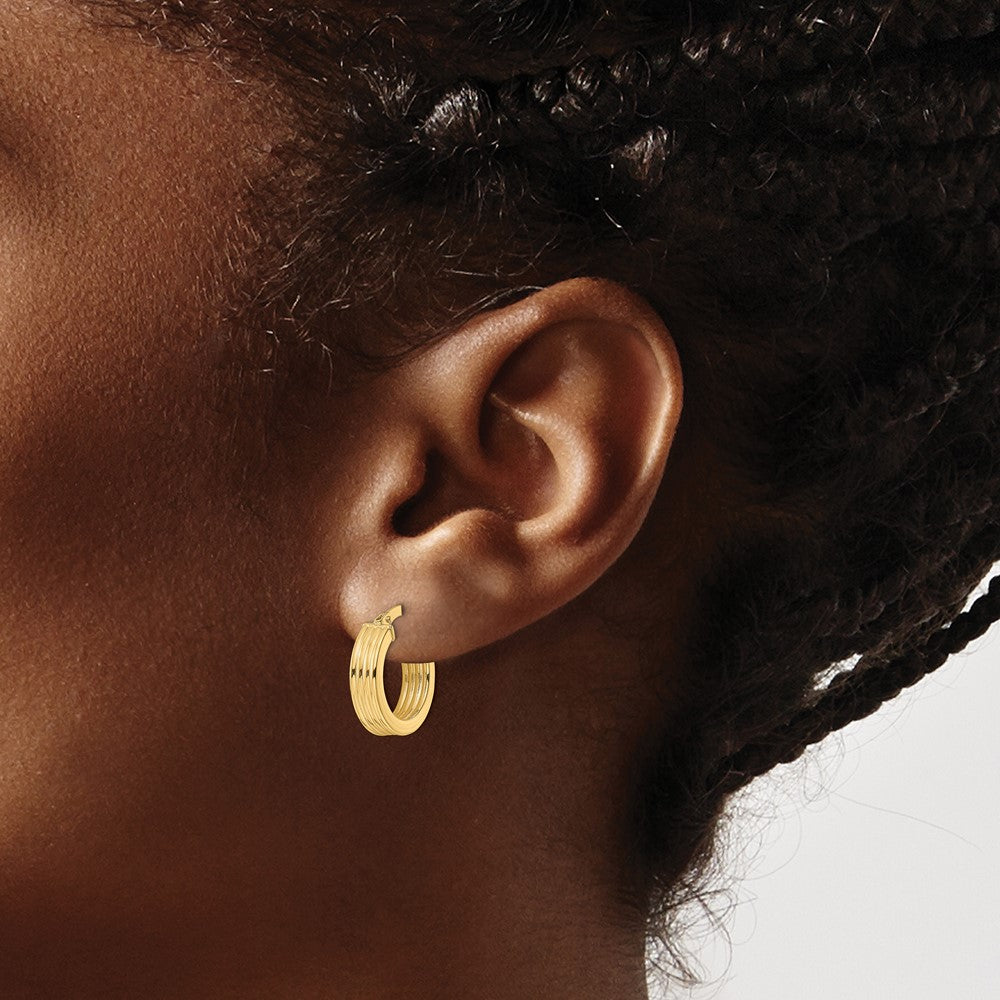 14K Polished Textured Hoop Earrings