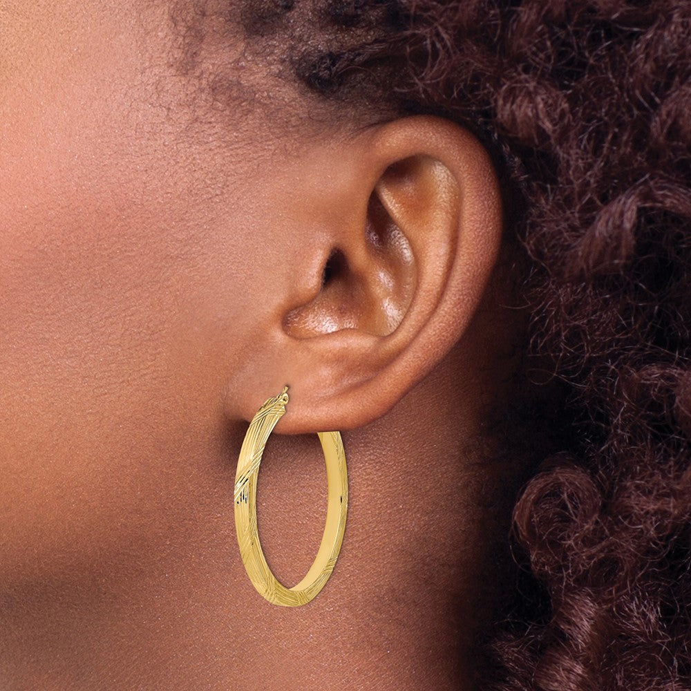 14K Polished and Textured Hoop Earrings