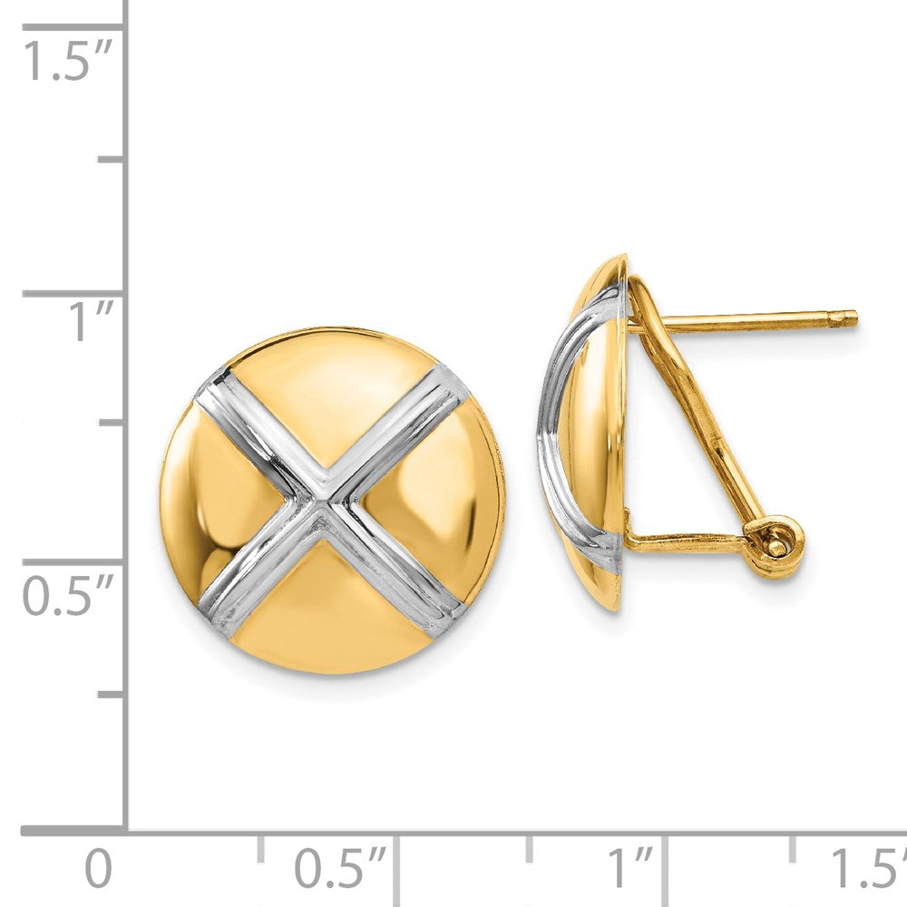 14k Polished & Rhodium X Omega Back Post Earrings