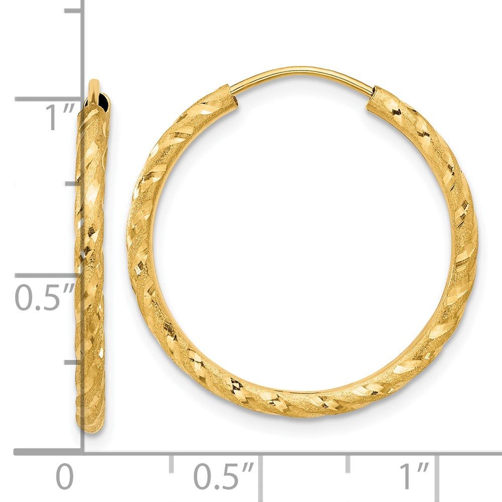 14k Polished and Satin D/C 2.00mm Endless Hoop Earrings