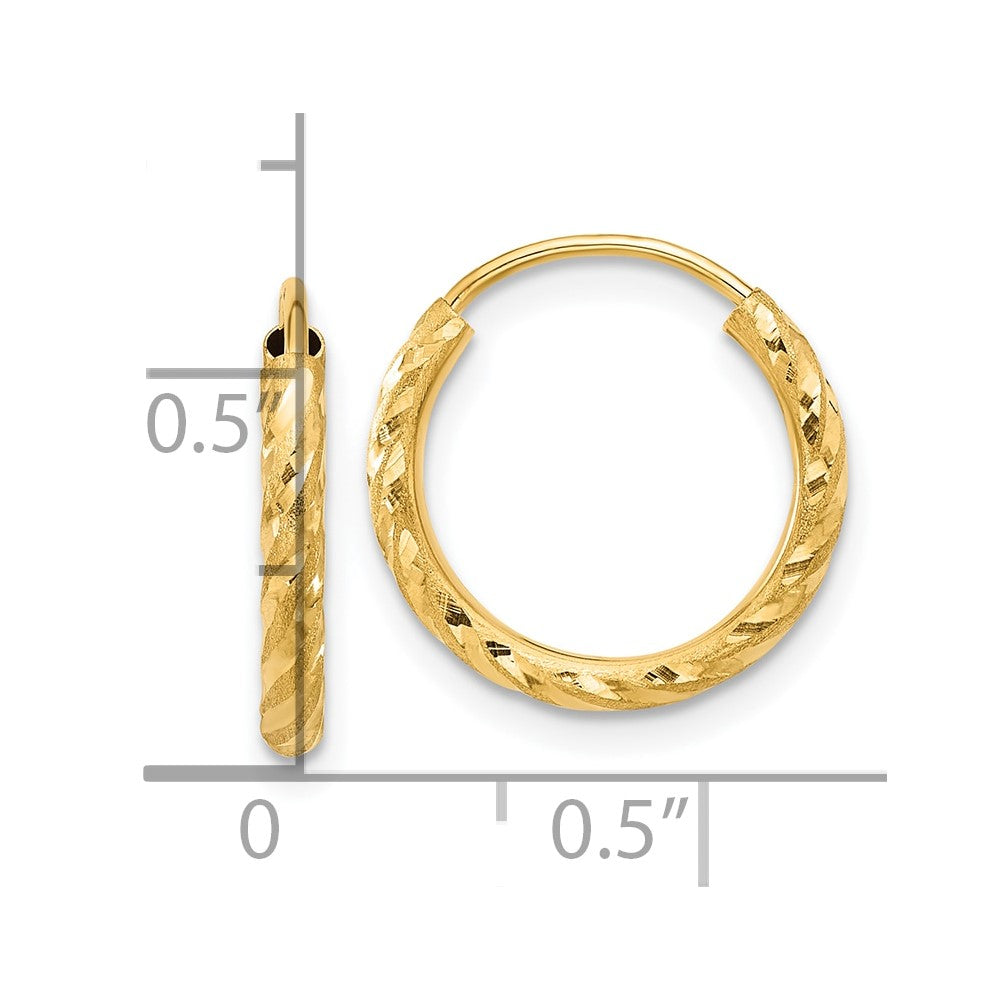 14k Polished and Satin D/C 2.00mm Endless Hoop Earrings