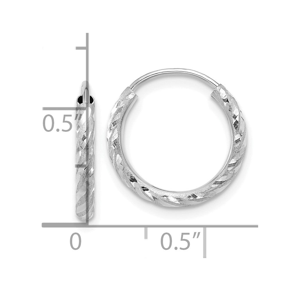 14k White Gold Polished and Satin D/C 2.00mm Endless Hoop Earrings