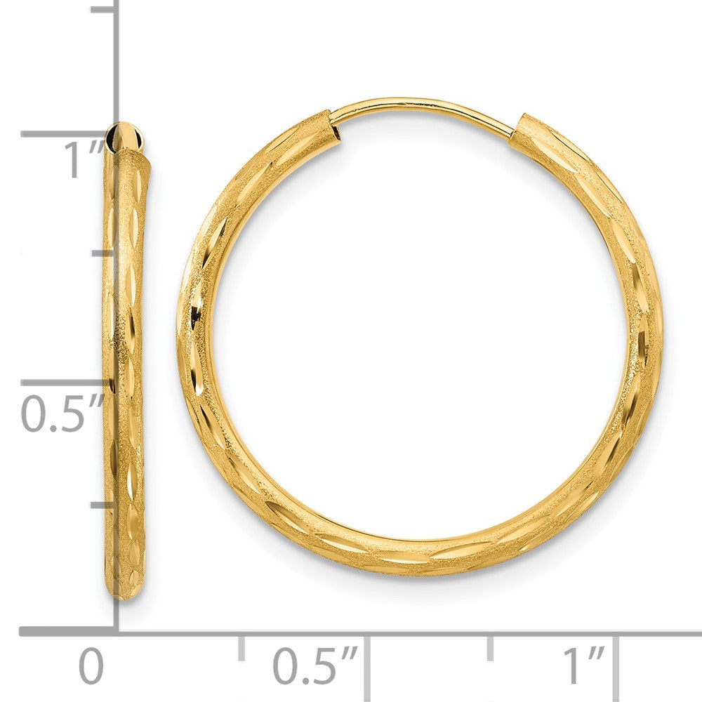 14k Polished and Satin D/C 2.00mm Endless Hoop Earrings