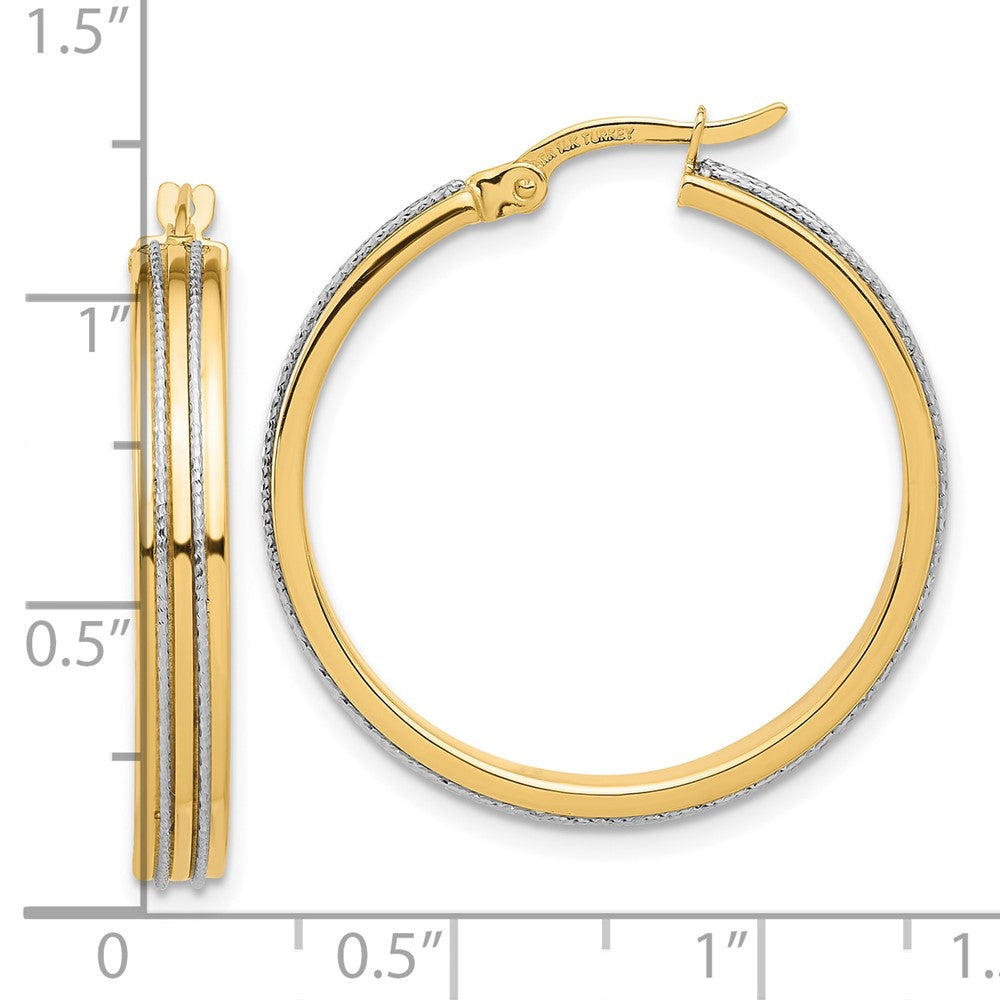 14K Yellow Gold Two-tone Polished and Diamond-cut Hoop Earrings