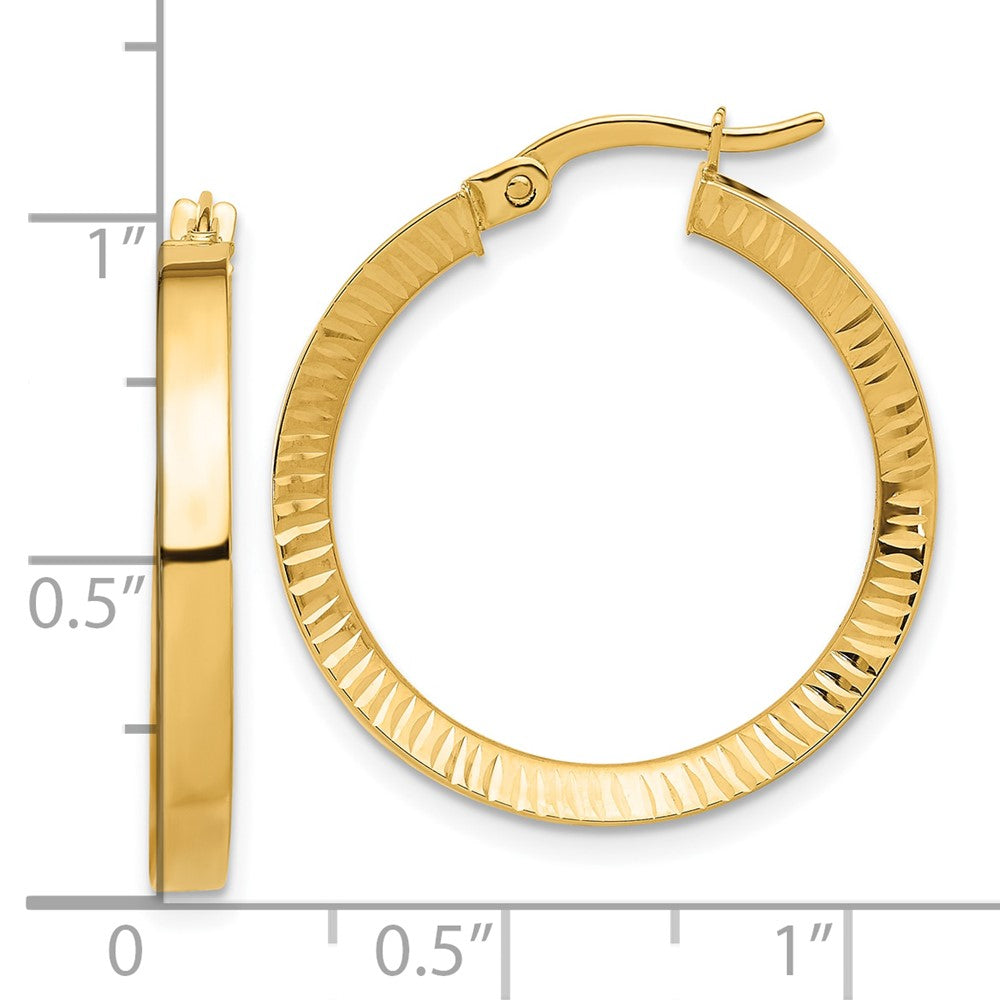 14K Yellow Gold Polished and Diamond-cut Hoop Earrings
