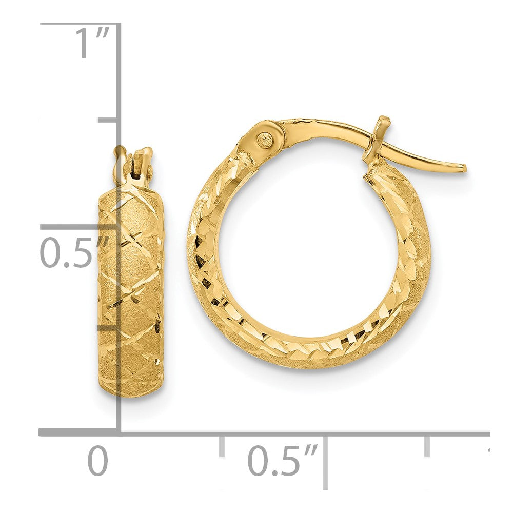 14K Satin Criss Cross 4mm Diamond Cut Hoop Earrings