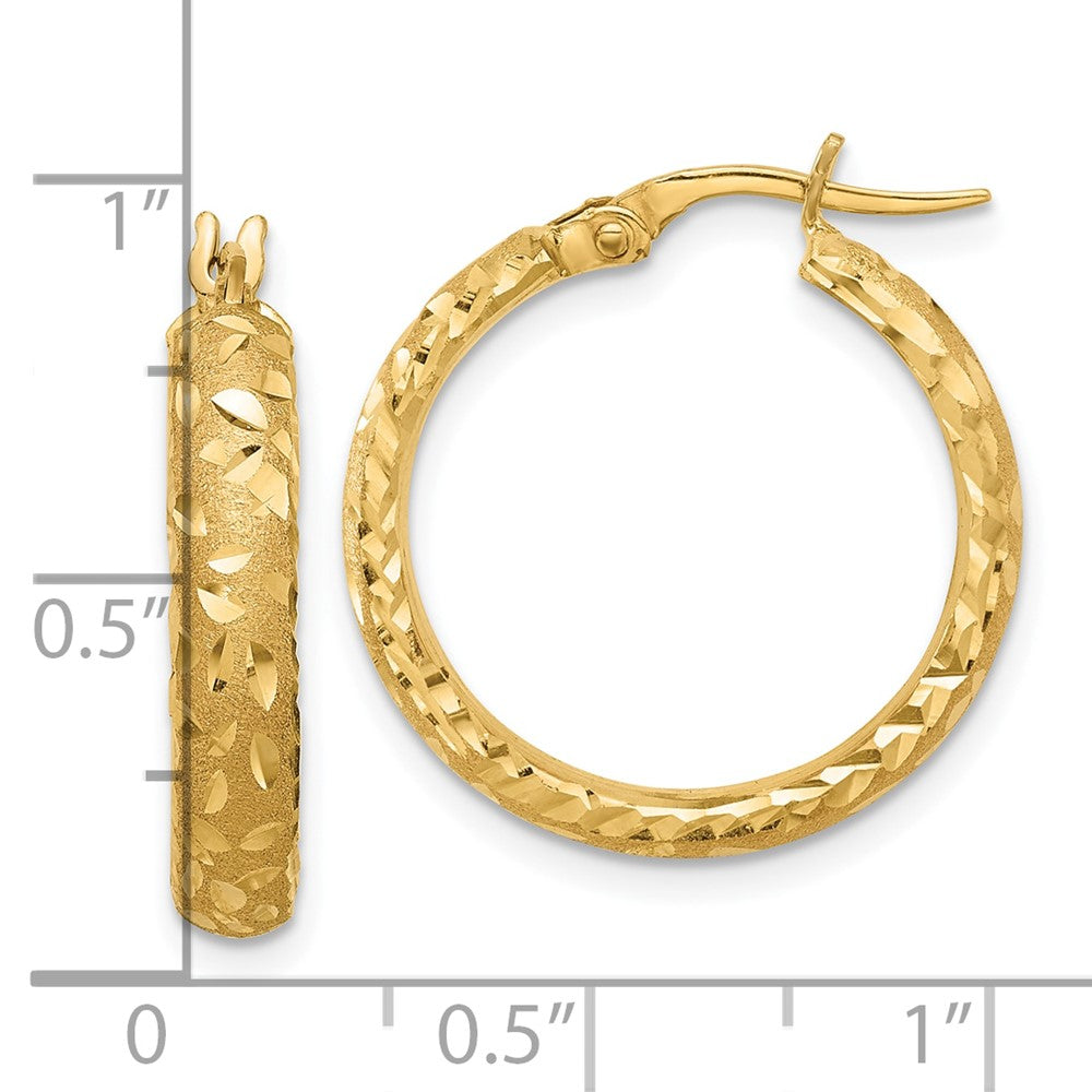 14K Satin 4mm Diamond Cut Hoop Earrings