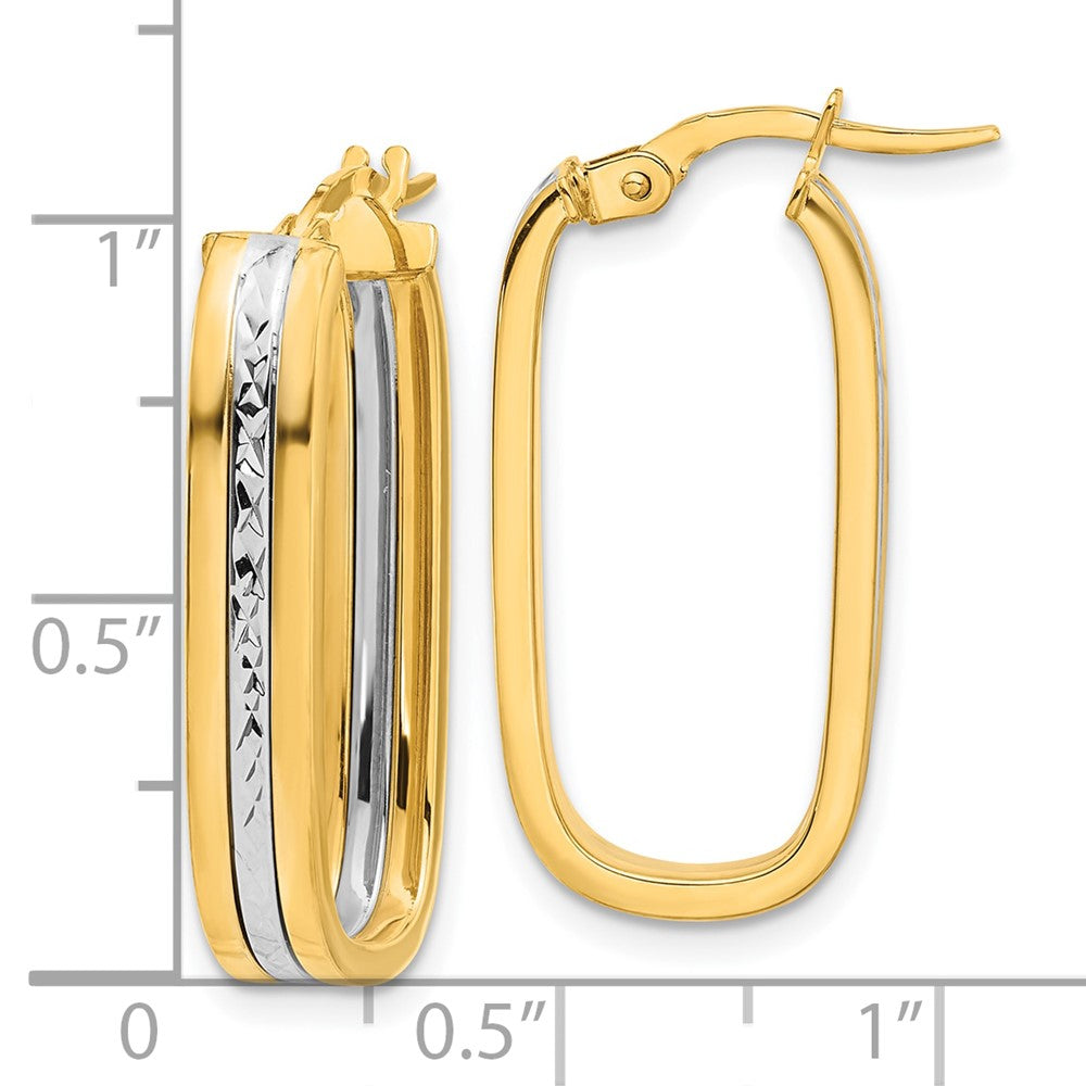 14K Yellow Gold Two-tone D/C Oval Hoop Earrings