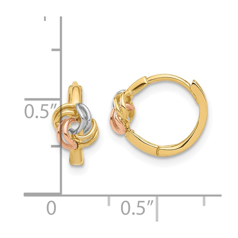 14K Two-tone w/White Rhodium Love Knot Hinged Huggie Hoop Earrings