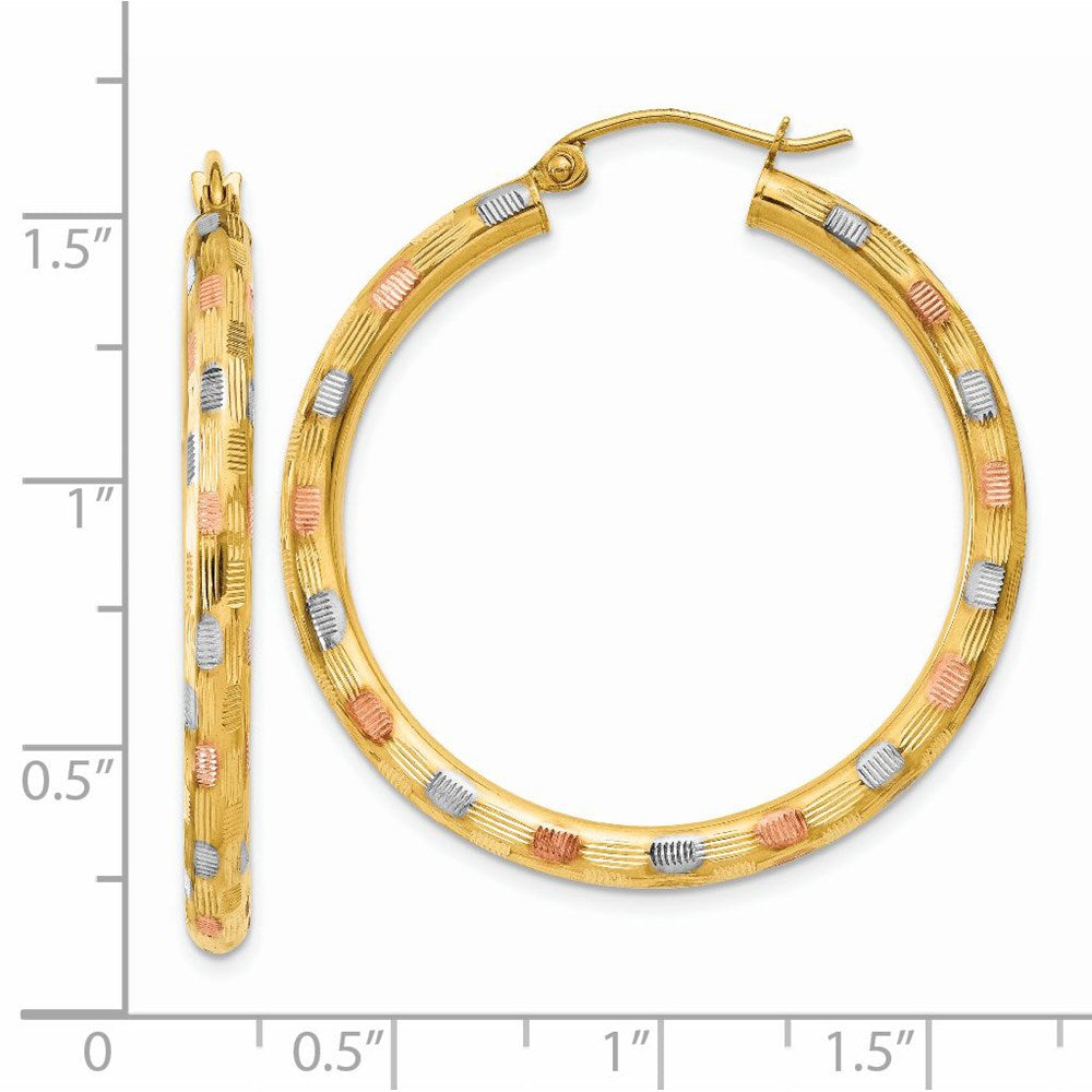 14k w/White and Rose Rhodium D/C Hoop Earrings