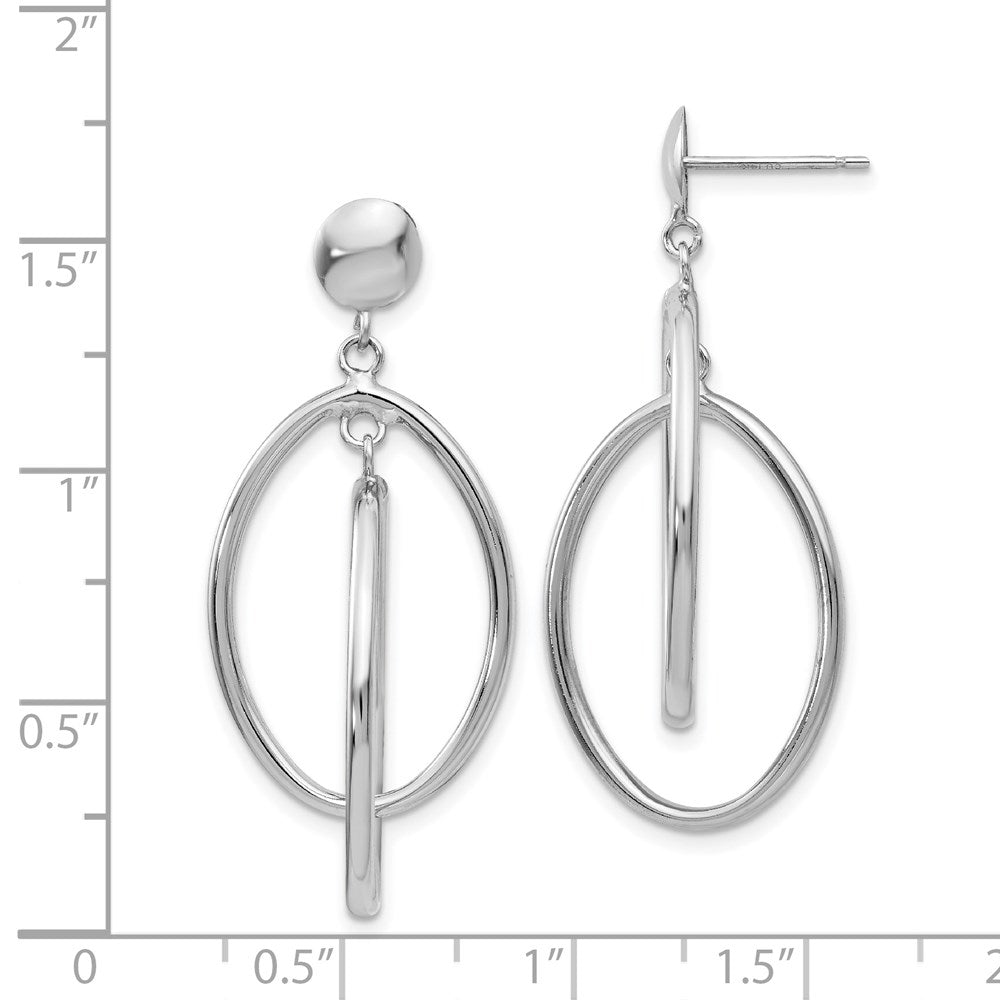 14k White Gold Double Oval Dangle Post Earrings