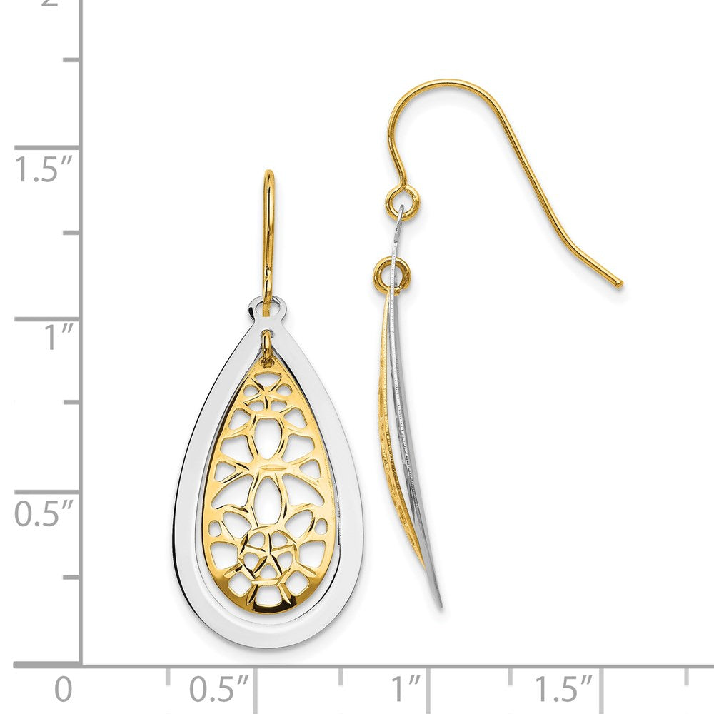 14k Yellow Gold Two-tone Diamond Cut Polished Fancy Dangle Earrings