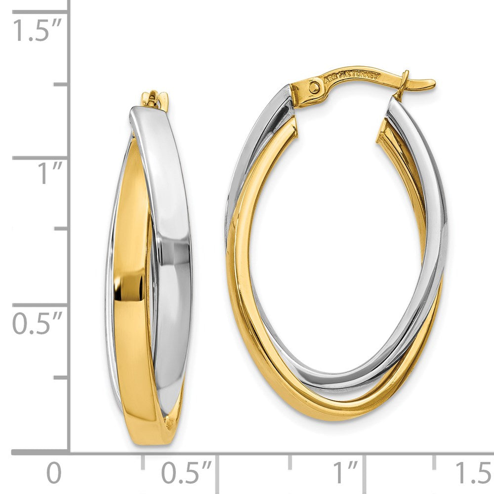 14K Yellow Gold Two-tone Oval Hoop Earrings