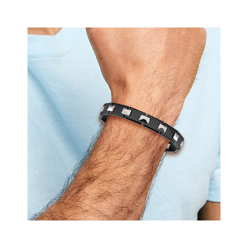 Chisel Tungsten and Black Ceramic Polished 8.5 inch Bracelet