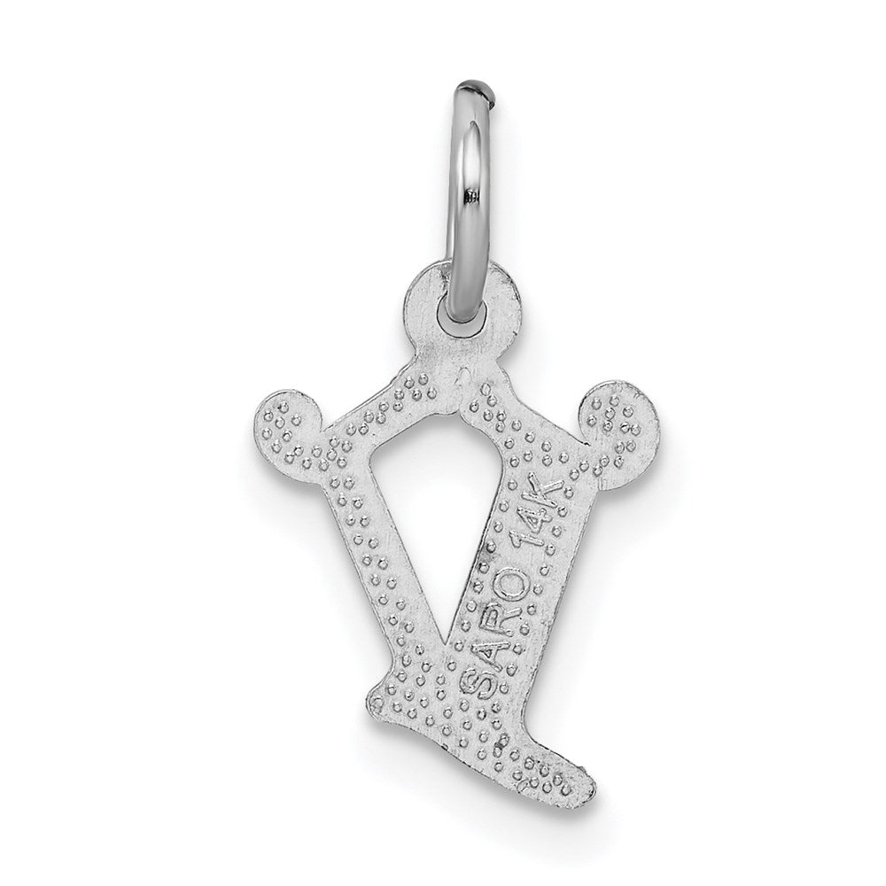 14K White Gold Diamond-cut Letter V Initial Charm