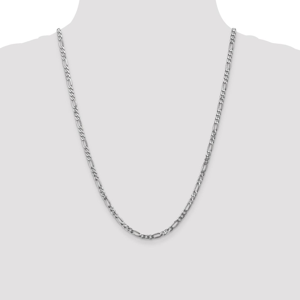 14K White Gold 24 inch 4mm Flat Figaro with Lobster Clasp Chain