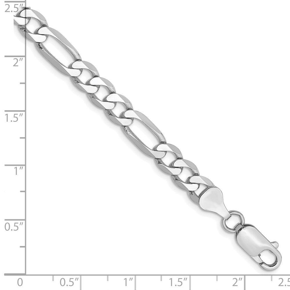 14k White Gold 7 inch 6mm Flat Figaro with Lobster Clasp Bracelet