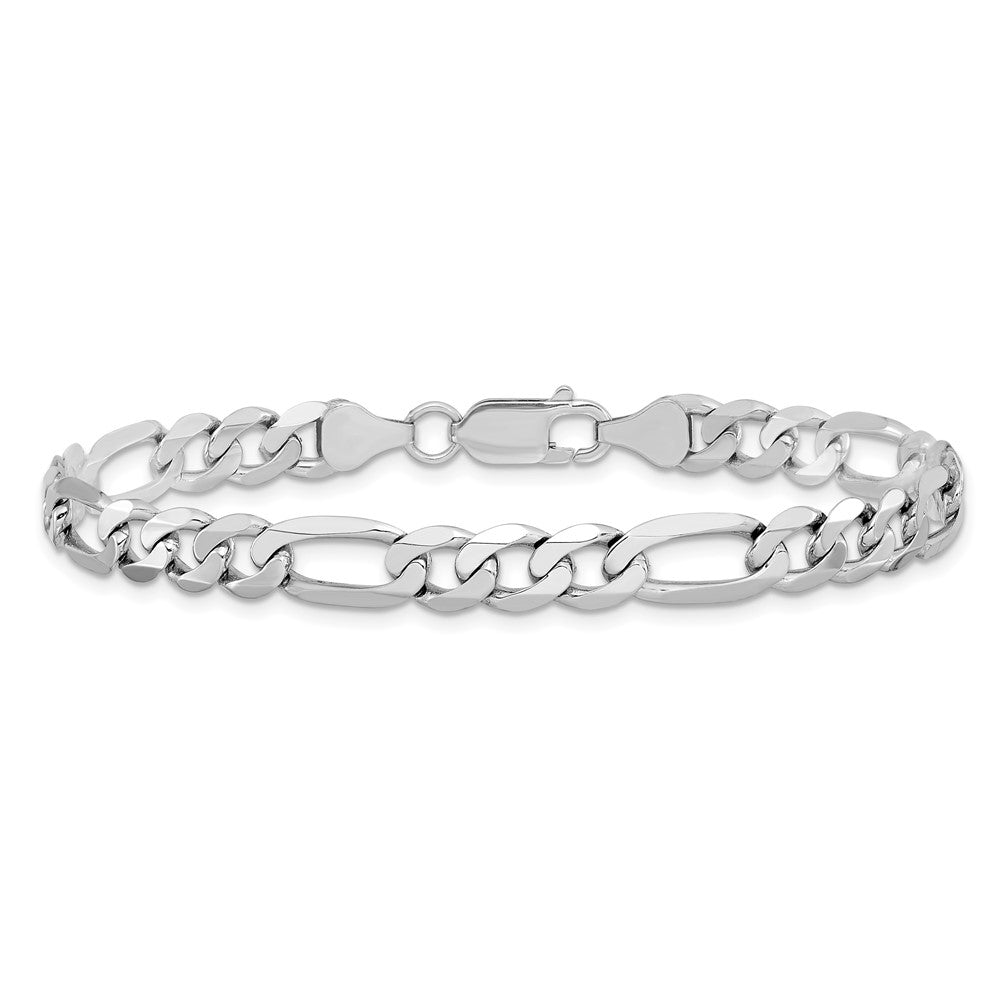 14K White Gold 9 inch 7mm Flat Figaro with Lobster Clasp Chain