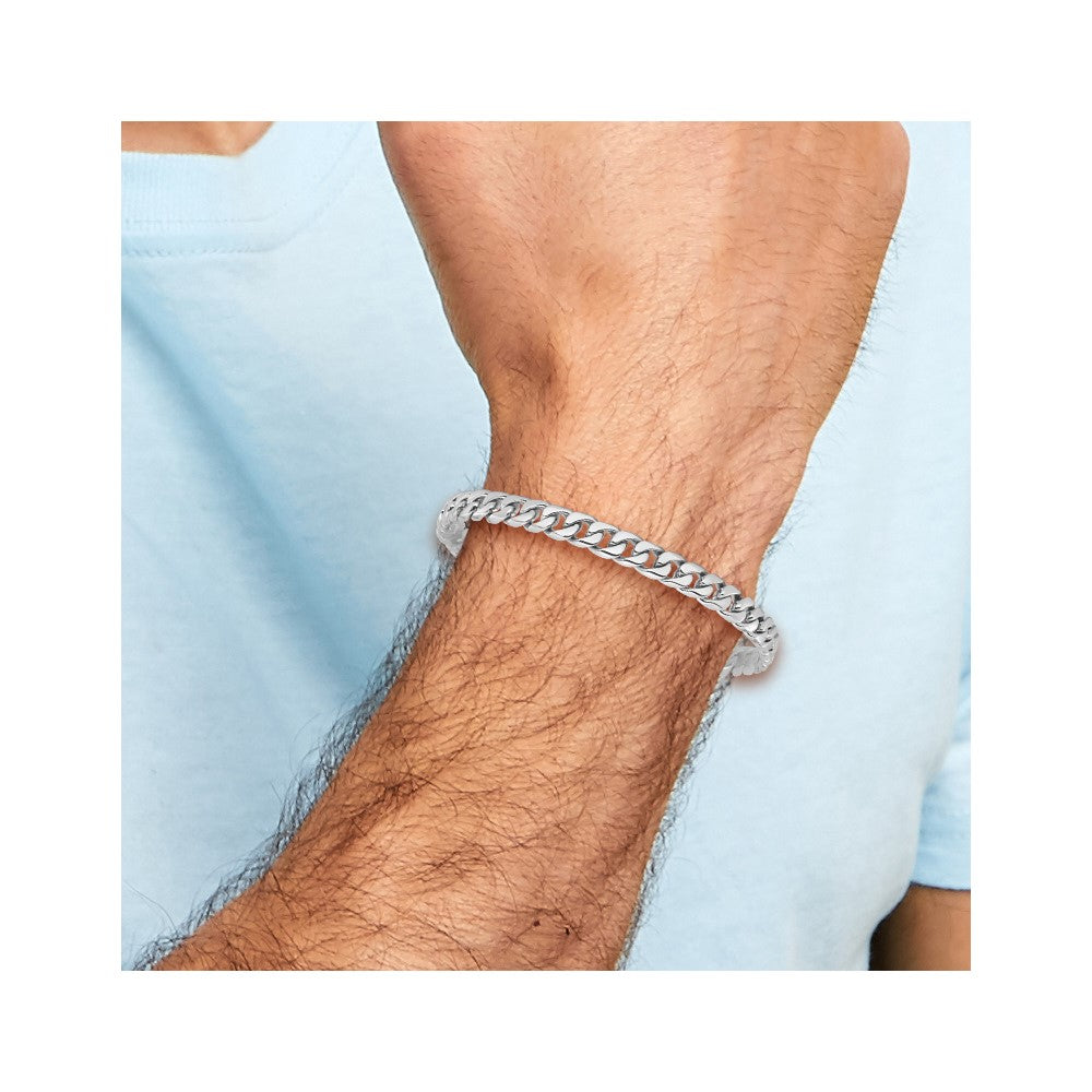 14K White Gold 8 inch 6.8mm Hand Polished Flat Beveled Curb Link with Box Catch Clasp Bracelet