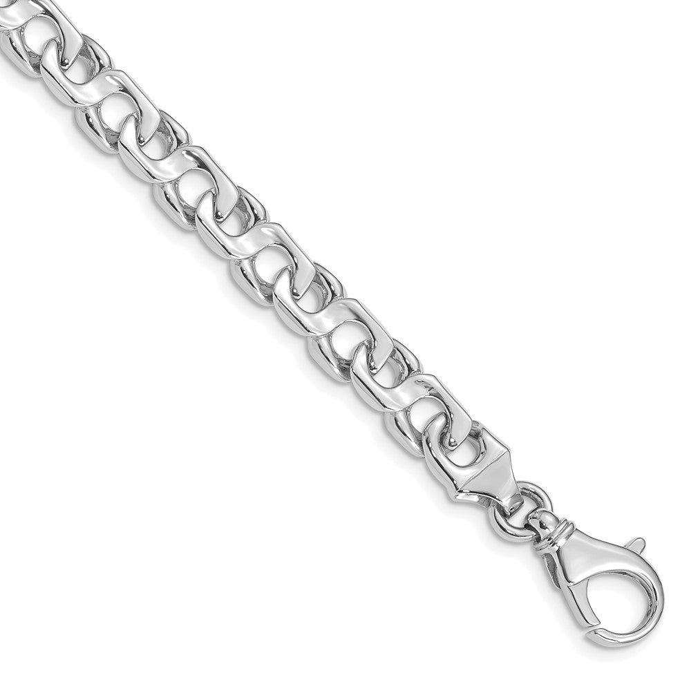 14K White Gold 9 inch 7.4mm Hand Polished Fancy Link with Fancy Lobster Clasp Bracelet