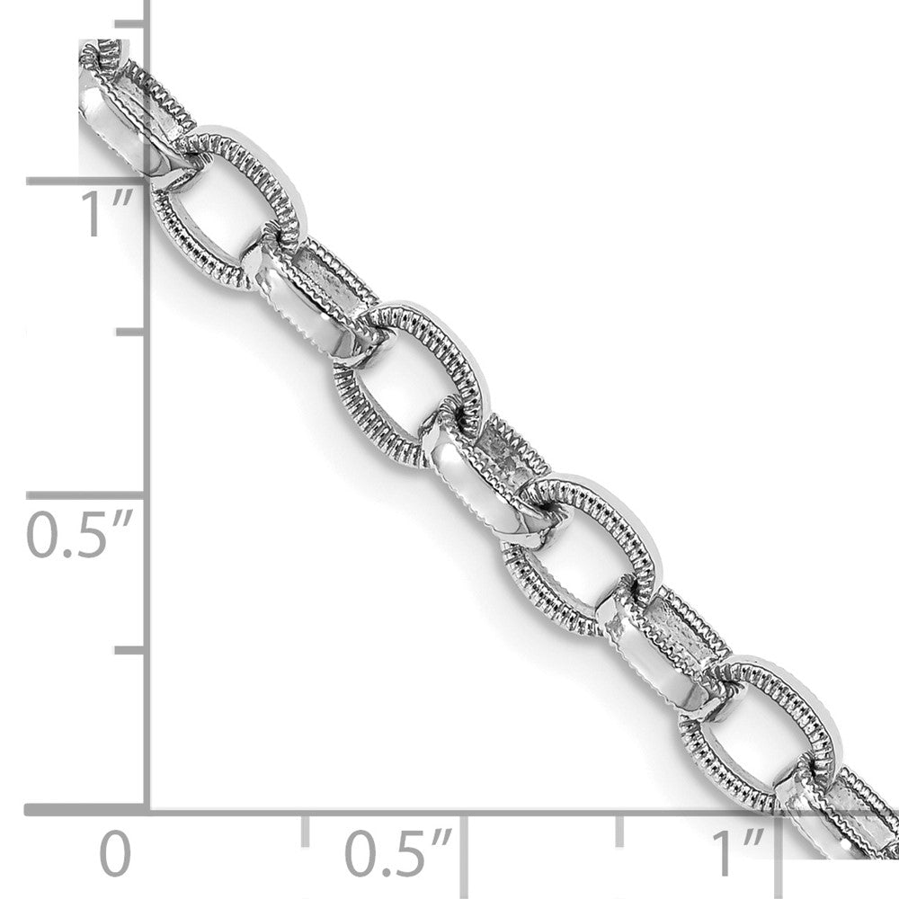 14K White Gold 20 inch 5mm Hand Polished with Ridged Edge Fancy Link Fancy Lobster Clasp Chain