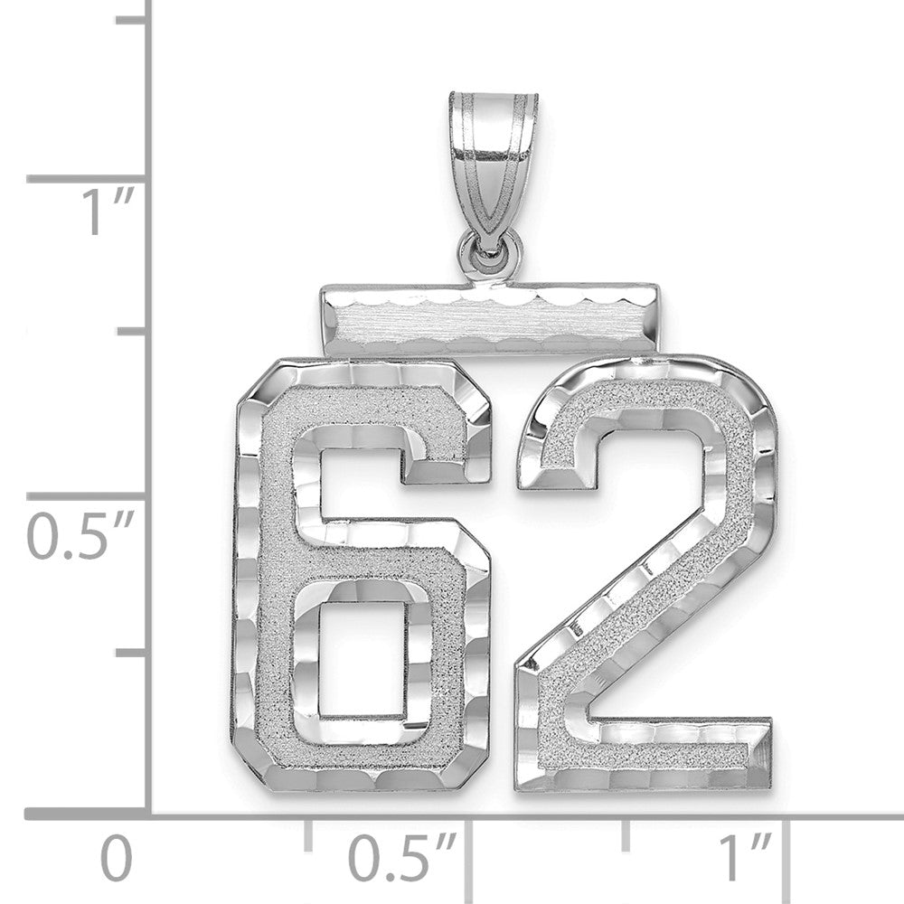 14kw Large Brushed Diamond-cut Number 62 Charm