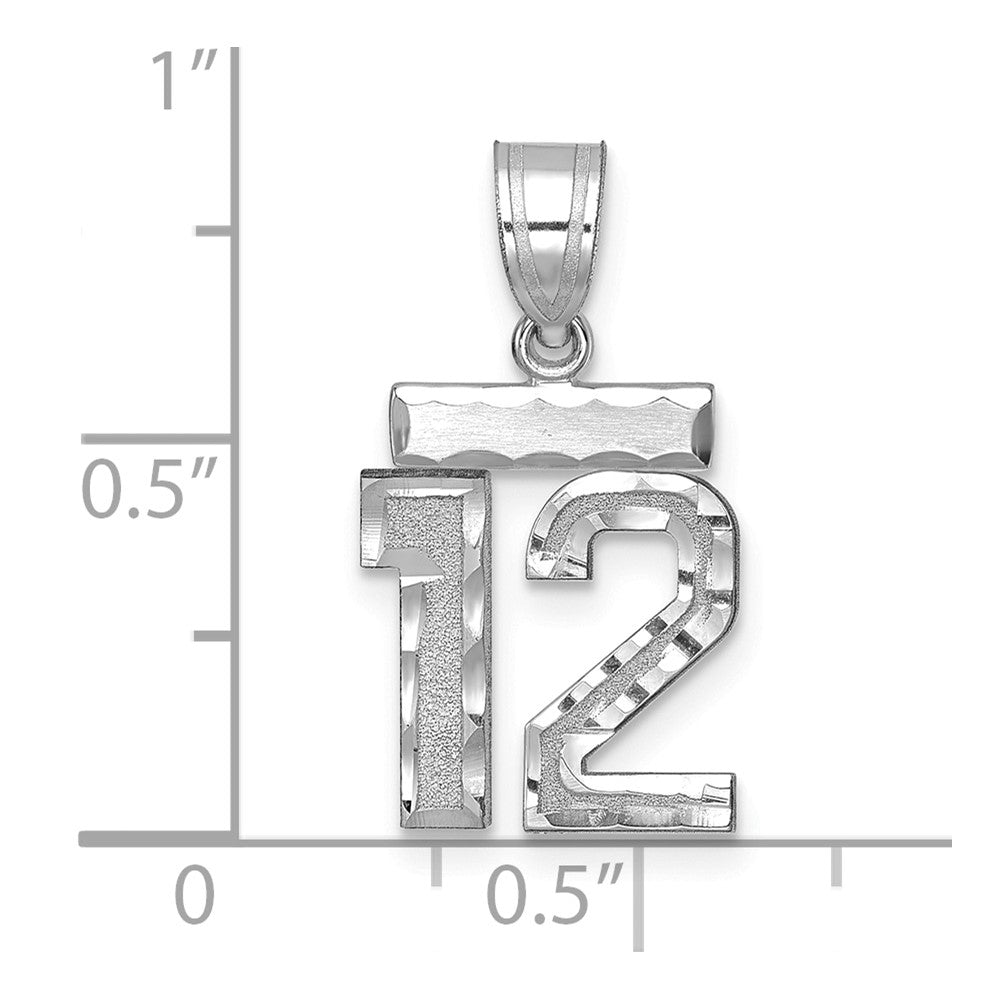 14kw Small Brushed Diamond-cut Number 12 Charm