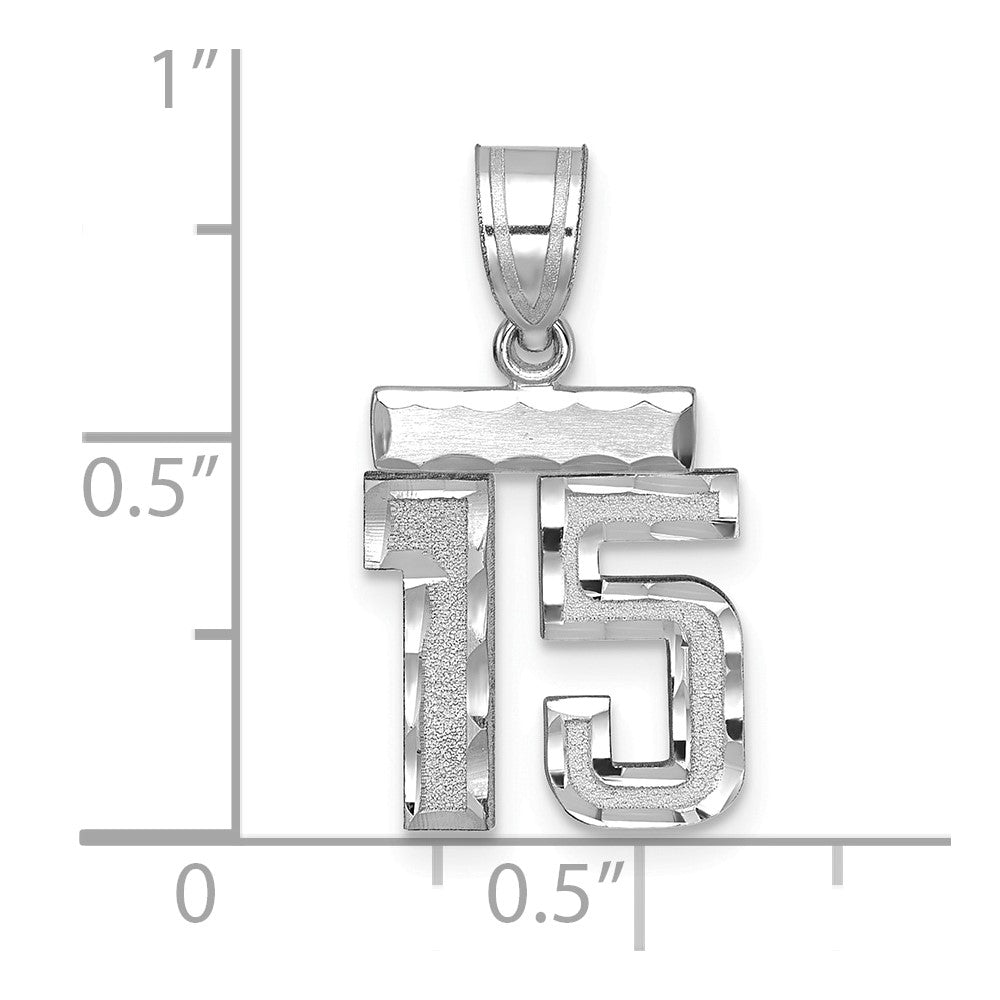14kw Small Brushed Diamond-cut Number 15 Charm