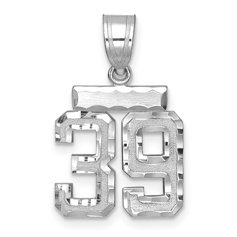 14k White Gold Small Brushed Diamond-cut Number 39 Charm