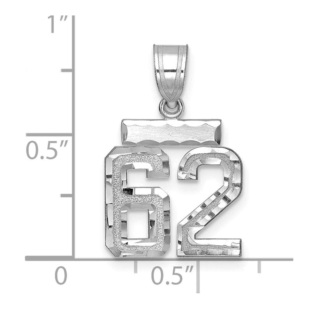 14kw Small Brushed Diamond-cut Number 62 Charm