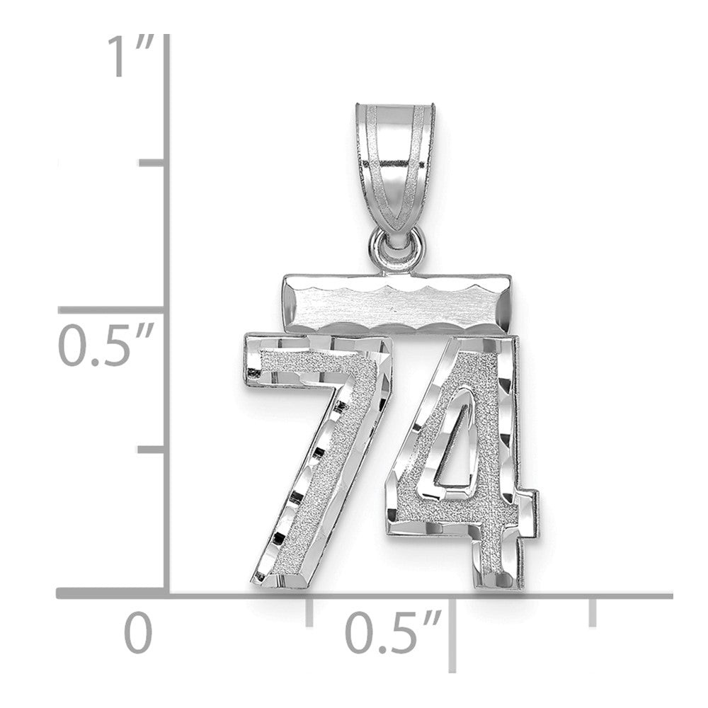 14kw Small Brushed Diamond-cut Number 74 Charm