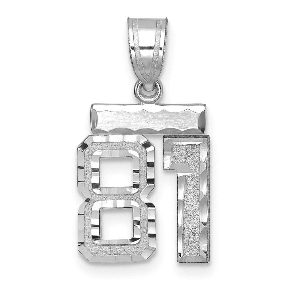 14k White Gold Small Brushed Diamond-cut Number 81 Charm