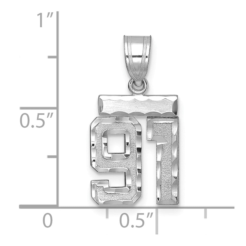 14kw Small Brushed Diamond-cut Number 91 Charm