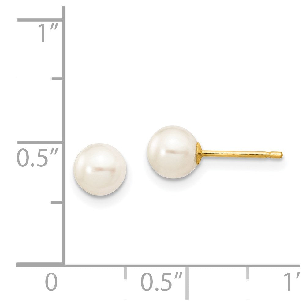 14k Yellow Gold 5-6mm White Round Freshwater Cultured Pearl Stud Post Earrings