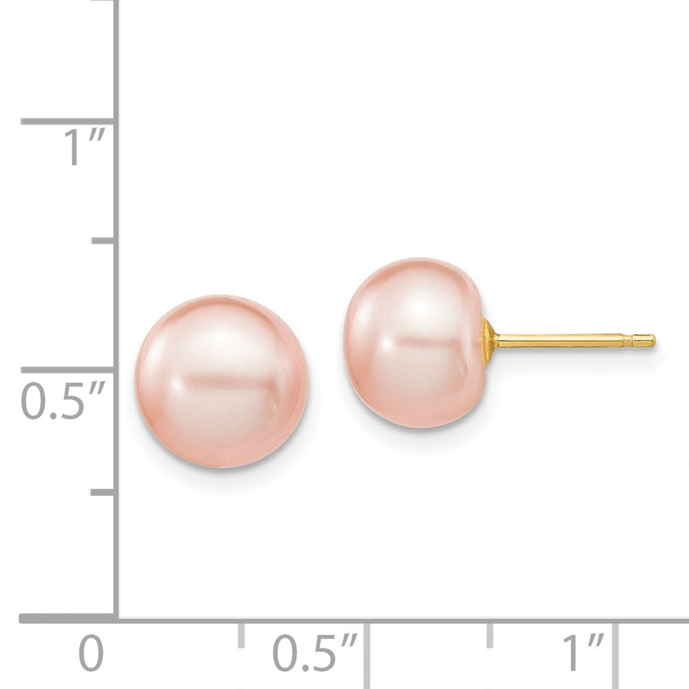 14k 8-9mm Pink Button Freshwater Cultured Pearl Stud Post Earrings