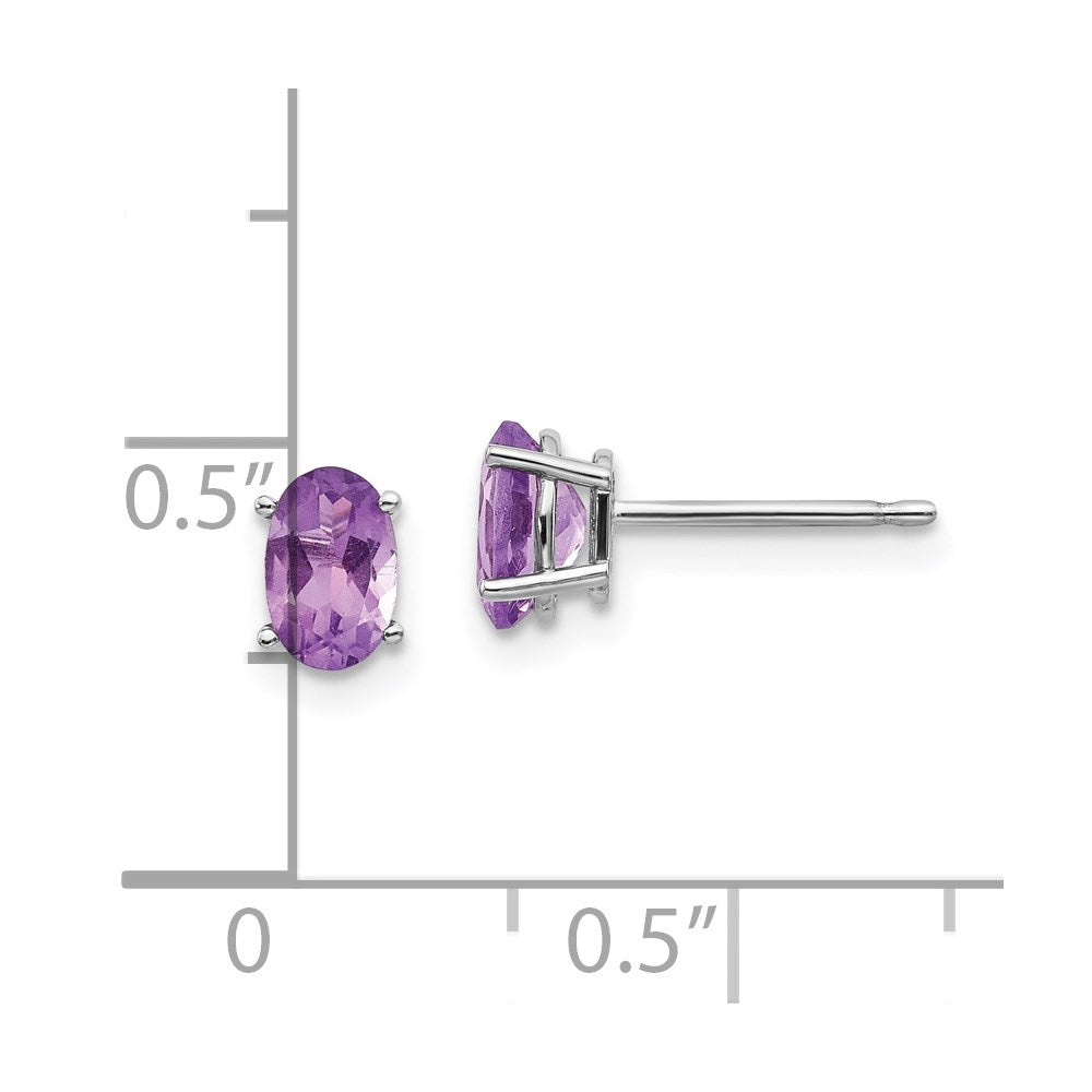 14k White Gold 6x4 Oval February/Amethyst Post Earrings