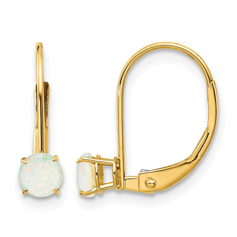 14k 4mm Round October/Opal Leverback Earrings
