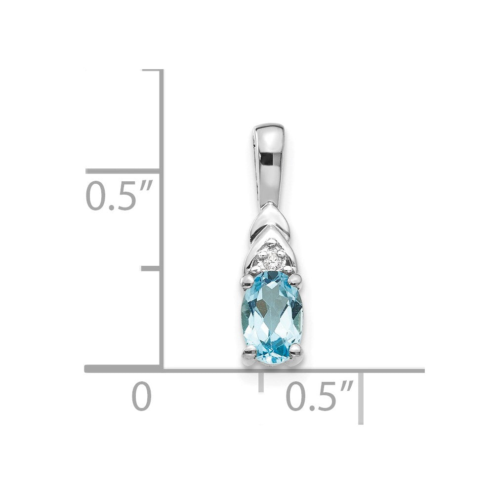 14k White Gold Blue Topaz and Diamond Pendant