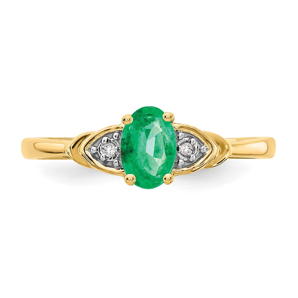 14k Yellow Gold Emerald and Diamond Ring
