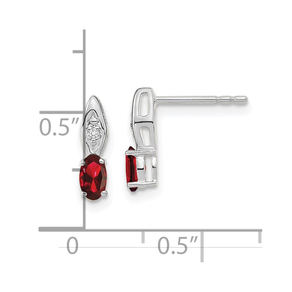 14k White Gold Garnet and Diamond Post Earrings