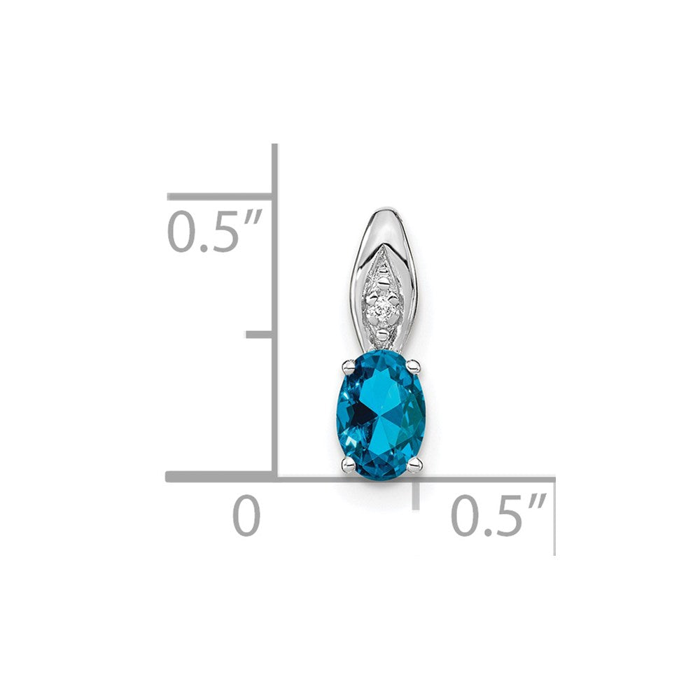 14k White Gold Blue Topaz and Diamond Pendant