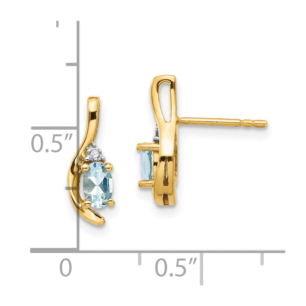 14k Yellow Gold Aquamarine and Diamond Post Earrings