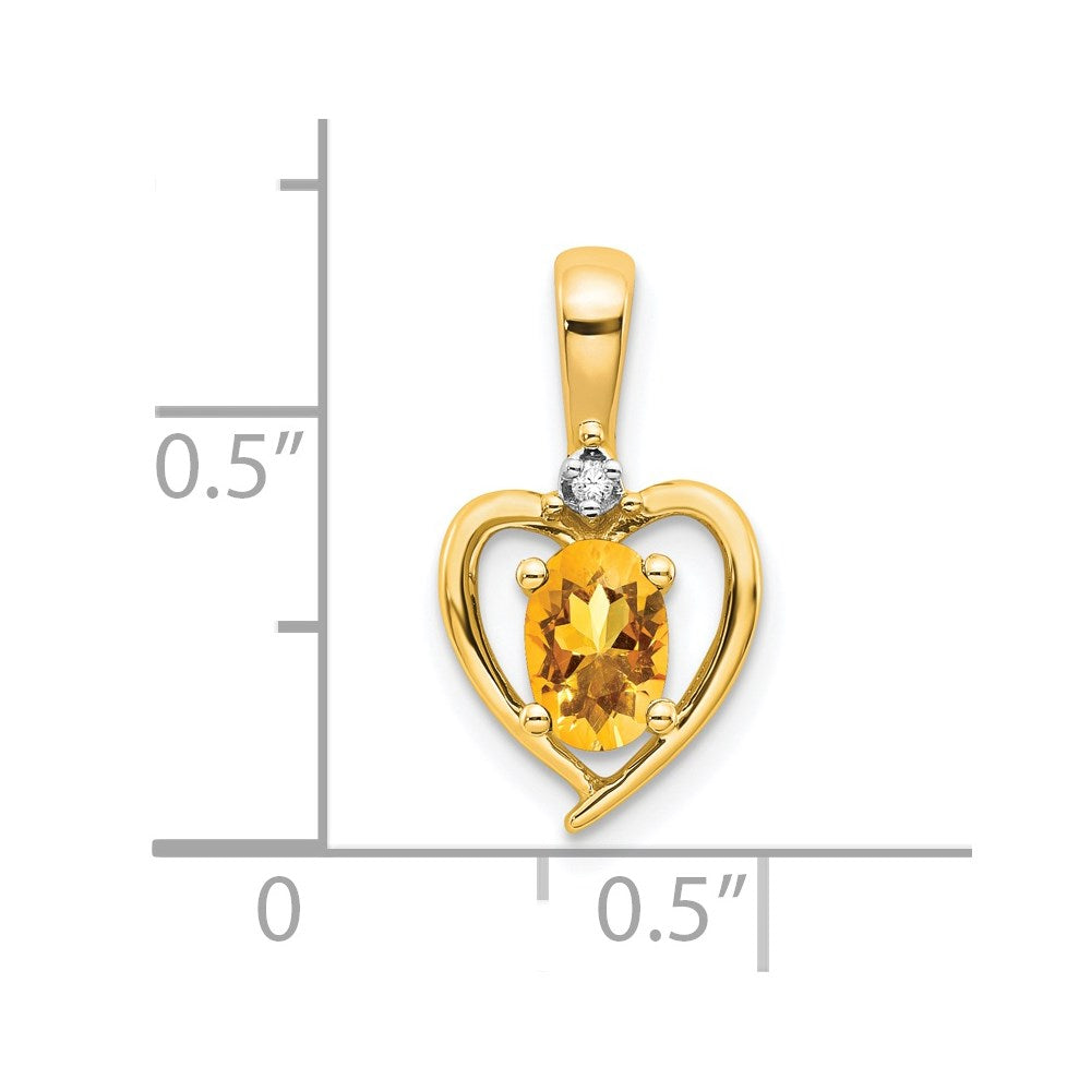 14k Yellow Gold Citrine and Diamond Heart Pendant
